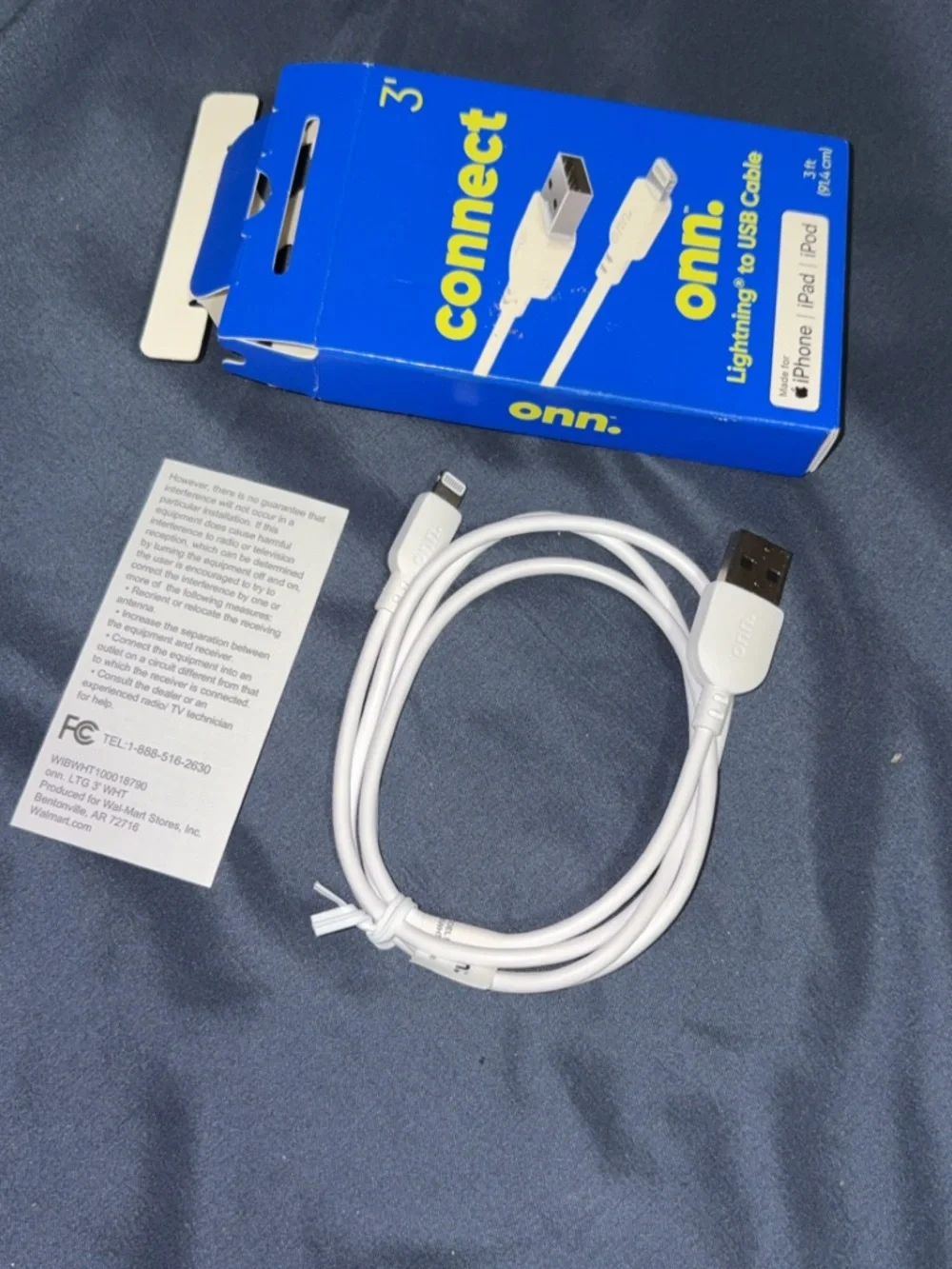 onn Lightning to USB Cable - White - 3 ft
